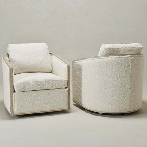 Claude Bouclé Swivel Barrel Chair - Cozy Modern Swivel Chair | Swivel Accent Chair for Living Room | Kinwell Furniture | Swivel Armchair with Bouclé Fabric